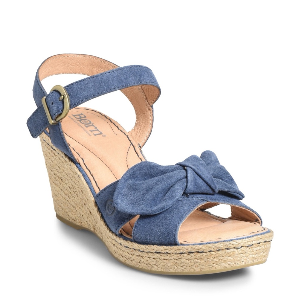 Born Monticello Knotted Wedge Sandals in Blue Suede